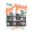 © sumonsharif - Hand Draw New York City with Graffiti text print, Urban typography street art graffiti slogan print, vector city view, Tags, spray, graffiti, signs