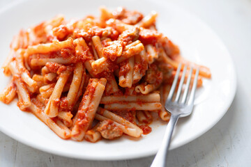 Canvas Print - italian sausage cavatelli pasta in tomato sauce