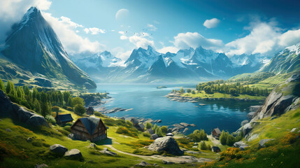 Wall Mural - lake and mountains