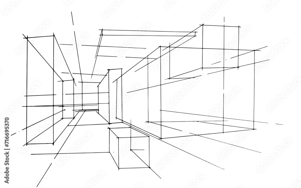 Drawing exterior and interior architectural lines. , Graphic assembly ...