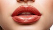  a close up shot of a woman's lips with a red lipstick shade on top of her lip and the bottom of her lip and bottom half of her face.