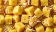 a pile of pineapple and pineapple slices on top of shredded pineapple and pineapple slices on top of shredded pineapple and pineapple slices on top of pineapple.