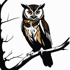 vector elf owl standing on branch, Generated AI