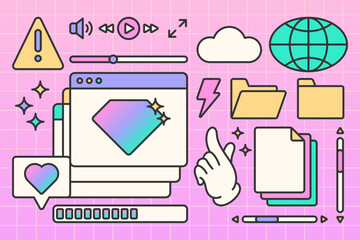 Poster - Retro old computer user interface. Trendy y2k pc element. Old Style nostalgic operating system.