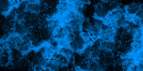 Fototapete - Abstract dynamic particles with soft blue clouds on dark background. Defocused Lights and Dust Particles. Watercolor wash aqua painted texture grungy design.