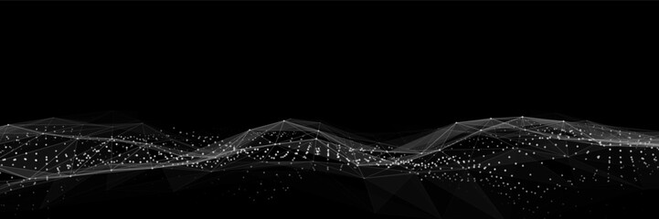 Technology black wave with lines. Big data visualization. Analytics representation. Digital background. Vector illustration.