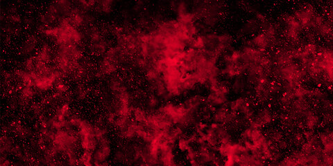 Fototapete - Abstract dynamic particles with soft Red clouds on dark background. Defocused Lights and Dust Particles. Watercolor wash aqua painted texture grungy design.