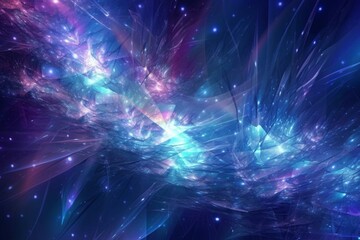 Wall Mural - Abstract blue and violet blurred lights. Fantasy colorful holiday sparkle background. Digital fractal art. 3D. Generative AI