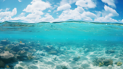 Wall Mural - realistic water wallpaper, half under water and half sky