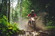 Motocross rider on the forest road. Extreme enduro race. Motocross. Enduro. Extreme sport concept.