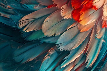  Vibrant hues swirl and dance across the canvas, capturing the intricate beauty of a bird's feathers in this abstract painting