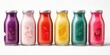 colorful glass cans, bottles isolated on gray background, brand less smoothie shake. mockup.

