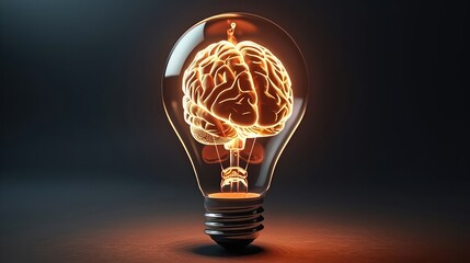 Wall Mural - A clean and shiny light bulb with a brain in the form of a glowing wire