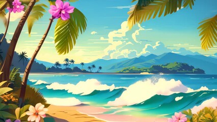 Wall Mural - drawing tropical beach summer background. generative ai.