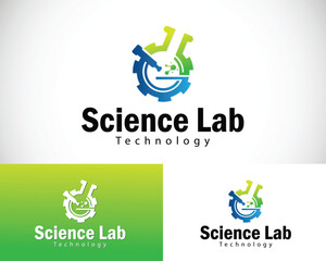 Fototapete - Science lab logo creative gear molecule biology technology design concept