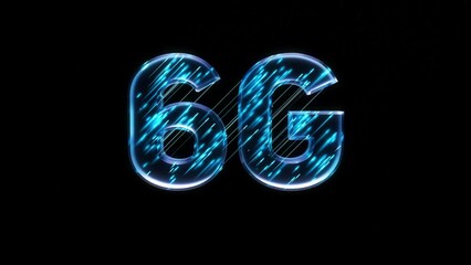 Poster - Blue data streams fly through glass 6G. High speed mobile internet. Communication network. 3d render animation