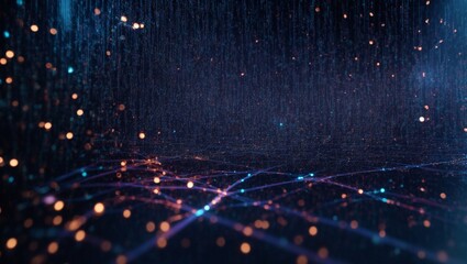 Poster - 3D arrangement of abstract particle designs. modern technology network communication background A new era with only interconnected technology.