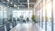 Beautiful blurred background of a light modern office interior with panoramic windows and beautiful lighting.Generative AI