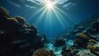 Underwater ocean blue deep abyss with sunlight - ad concept for diving and scuba background from Generative AI