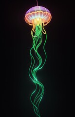 Wall Mural - Artistic Beautiful Neon Jellyfish in Deep Dark Ocean Background