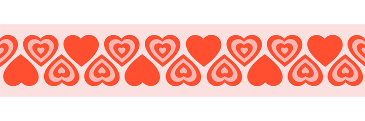 Poster - Retro seamless pattern for Valentine's Day. Romantic y2k border with tunnel hearts. Vector illustration.