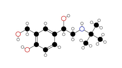 Poster - salbutamol molecule, structural chemical formula, ball-and-stick model, isolated image albuterol