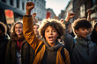 A powerful image of youth activists organizing a peaceful demonstration, using their voices and intelligence to advocate for positive social change.