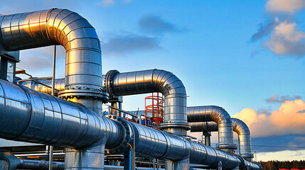 Wall Mural - Industrial Steel Factory: Pipeline and Equipment in a Petrochemical Manufacturing Plant