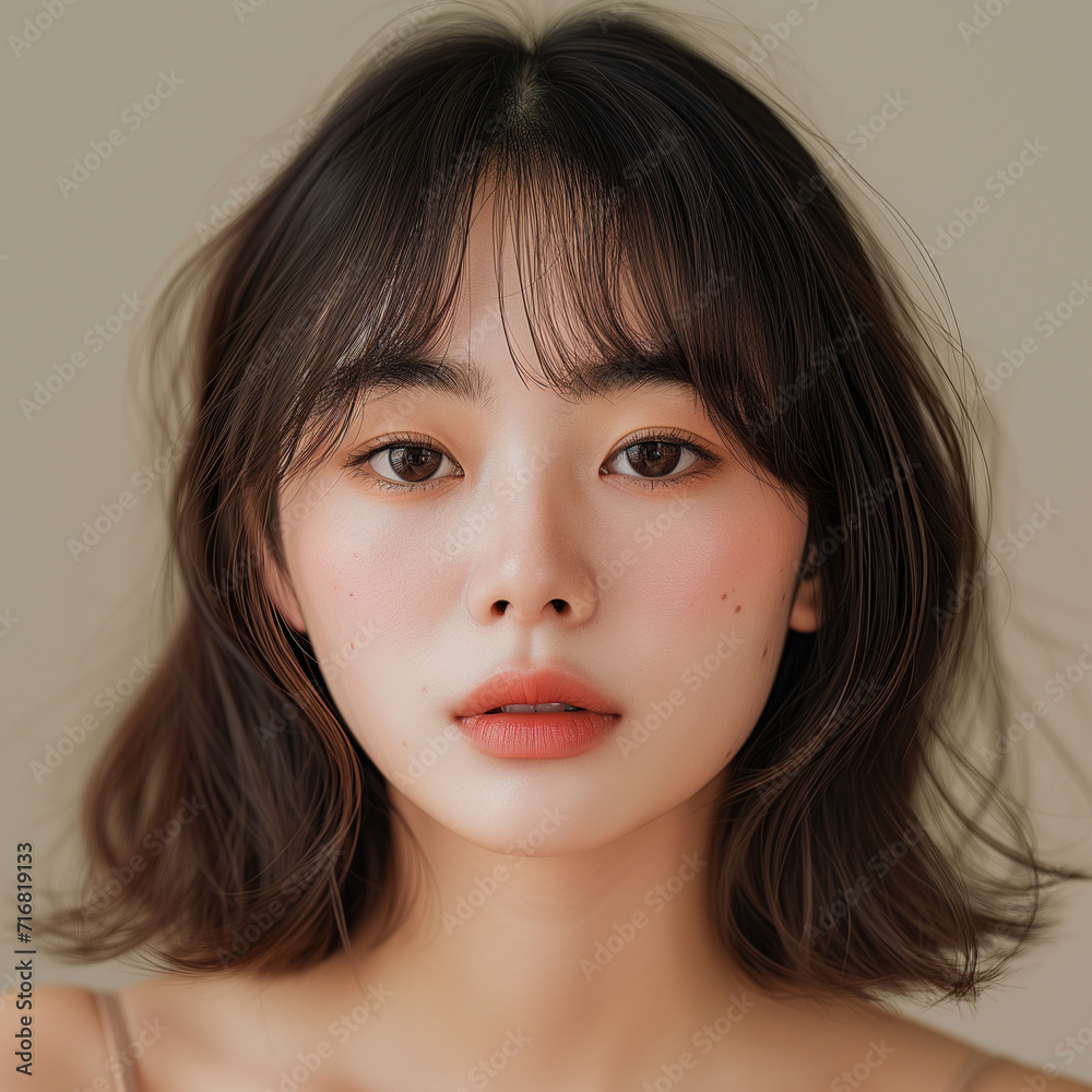 日本人女性の顔（アジア人、ナチュラル、正面） の Stock フォト