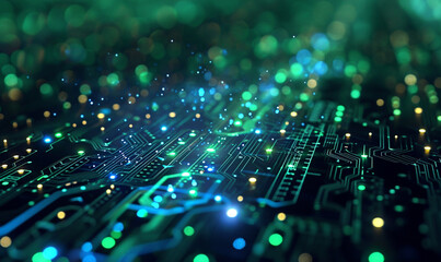 Quantum computer technologies background blue and green colour