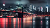 Fototapeta  - Bridge illuminated at night with city lights reflecting on water