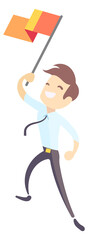 Sticker - Happy business worker with red flag. Goal success icon