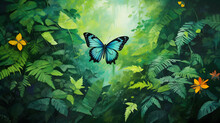Illustration Of Beautiful Butterflies Flying In Green And Natural Leaves