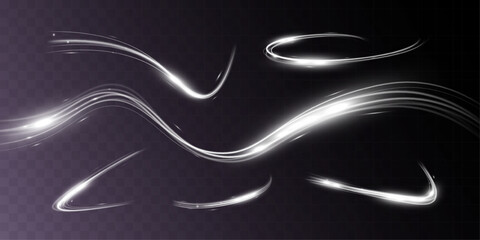 Poster - White blur trail wave,wavy silver line of light speed.Vector illustration.
