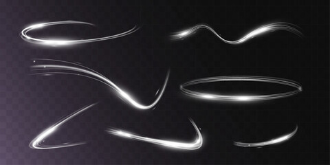 Poster - White blur trail wave,wavy silver line of light speed.Vector illustration.
