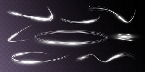 Poster - White blur trail wave,wavy silver line of light speed.Vector illustration.
