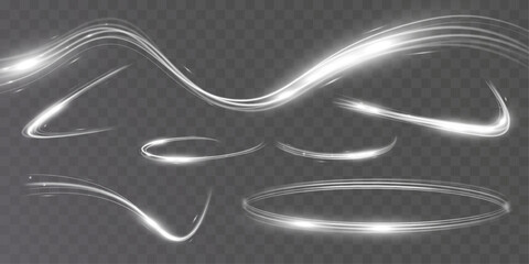 Poster - White blur trail wave,wavy silver line of light speed.Vector illustration.
