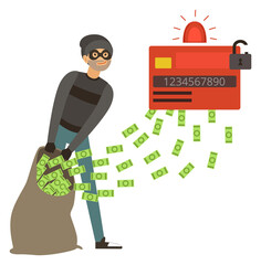 Poster - Man stealing money from credit card. Cyber crime