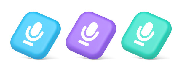 Poster - Microphone sound live recording button web app design radio music broadcasting 3d isometric icon