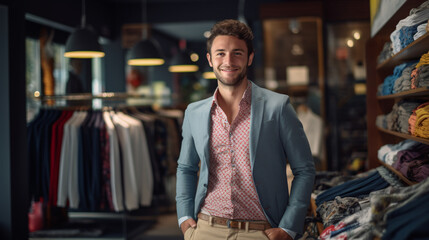 Young man customer smiling confident shopping at clothing store
