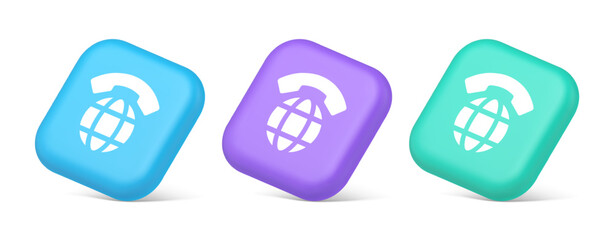 Poster - Global phone communication button internet telephone connection 3d realistic isometric icon