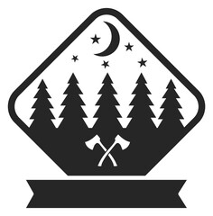 Wall Mural - Forest emblem. Black outdoor travel badge. Lumberjack logo