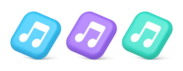 Poster - music note audio sound button audio sound listening production 3d realistic isometric icon