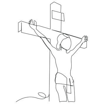 Jesus Christ sketch good Friday continuous single line and easter day cross outline vector art drawing and illustration
