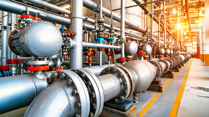 Wall Mural - Industrial Strength: Steel Pipes and Valves in a Gas Plant, Symbolizing Energy and Power