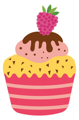 Sticker - Strawberry muffin icon. Colorful sweet cream pastry