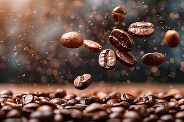 Poster - Coffee beans embodying caffeine and roast perfect for espresso brown hue blending into any drink food speaks of black dark seeds background fading into close up macro mocha and natural aroma