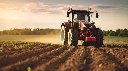 Canvas Print - A farmer driving a tractor in a field