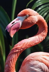 Wall Mural - Pink flamingo birds, love Animal