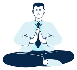 Wall Mural - Businessman in yoga pose. Meditation icon. Calm person